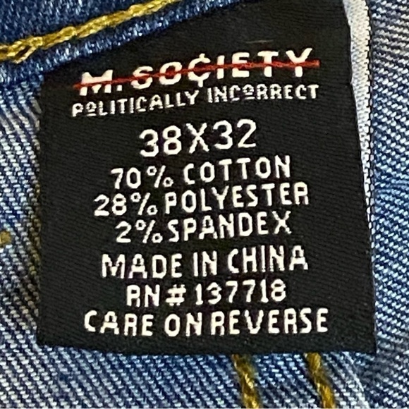 M. Society Politically Incorrect Men’s distressed paint splatter Jeans Size 38 - Picture 9 of 9